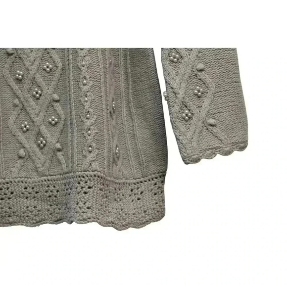 Vintage 90s Cable Knit Sweater Size Large Green Ramie Cotton Beaded Hand Knit - Picture 5 of 13